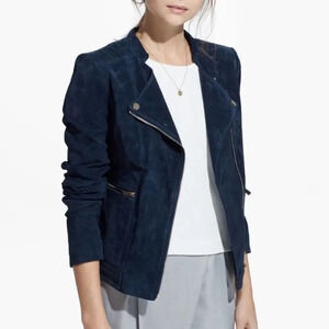 Mango Navy Leather Jacket